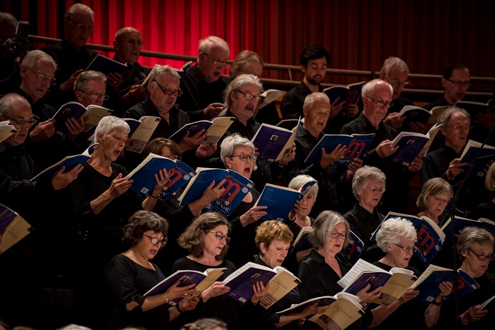 A close-up of the choir singing Rutter's 'Magnificat'.