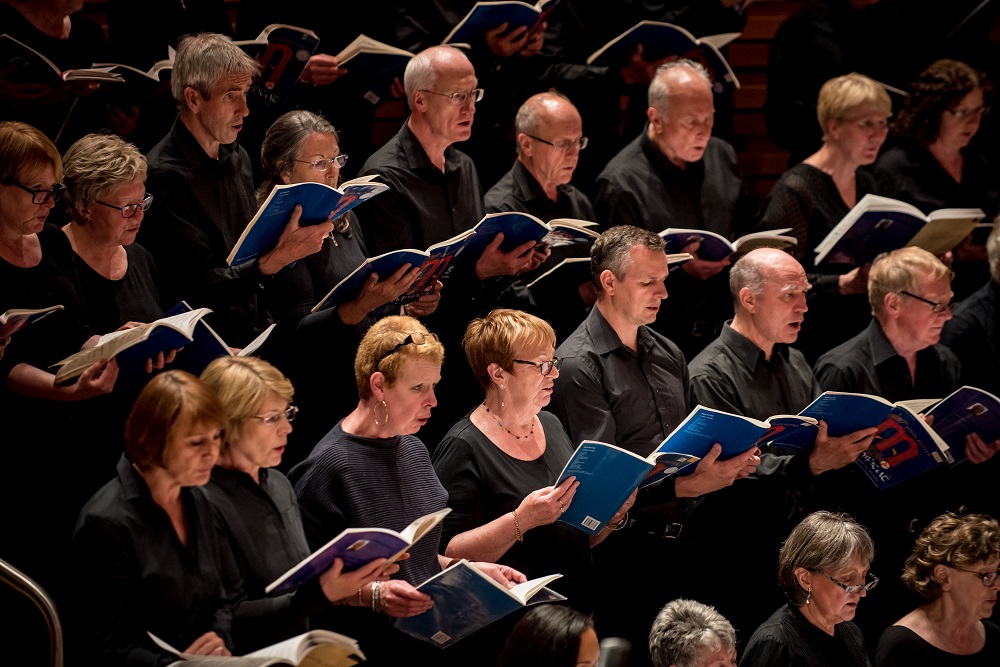 A close-up of the choir singing Rutter's 'Magnificat'.