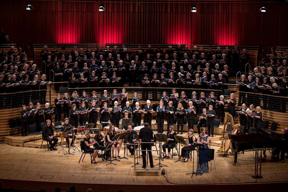 Close-up of Sage stage with orchestra, soloists and choir.